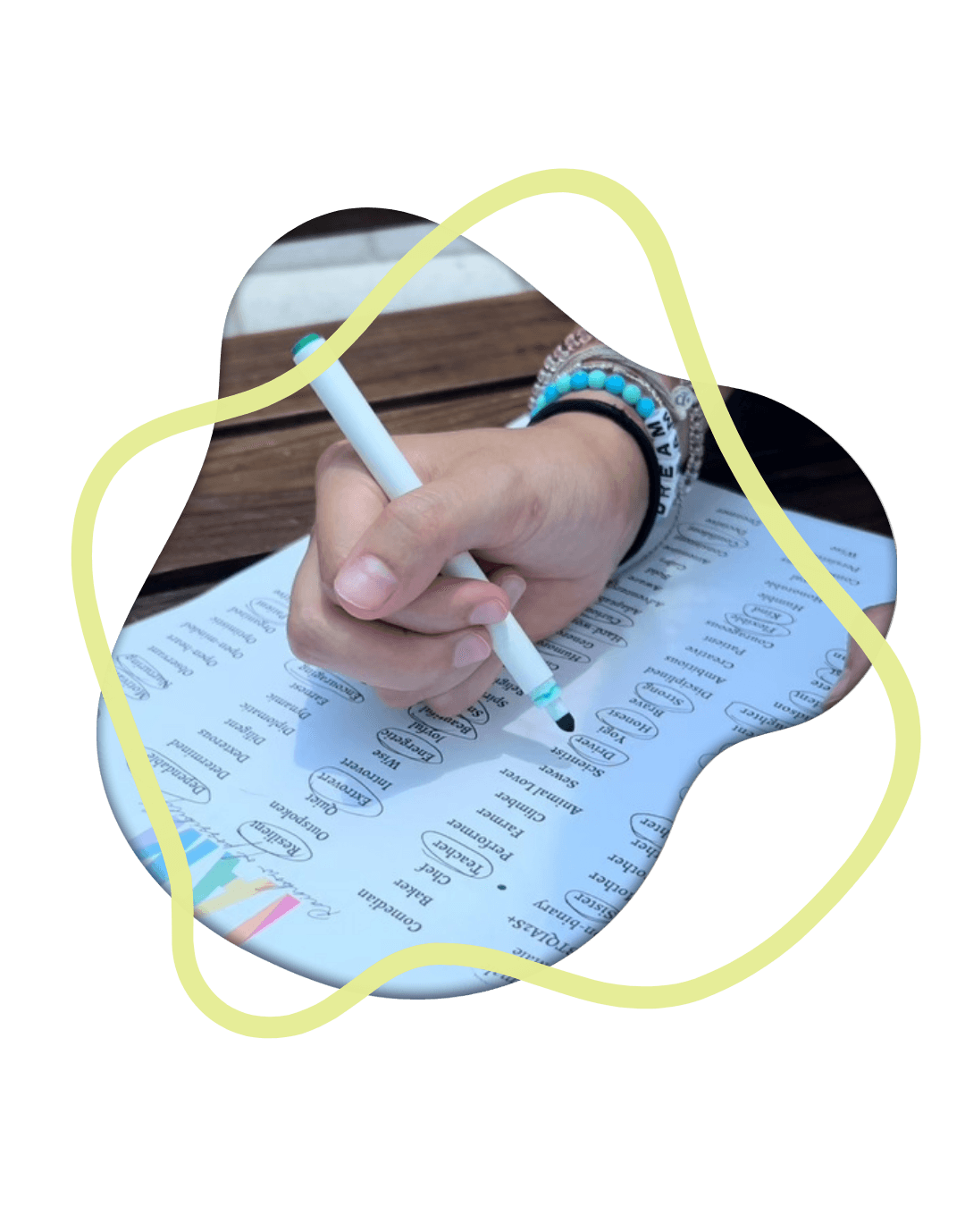 Writing on a self-reflection worksheet